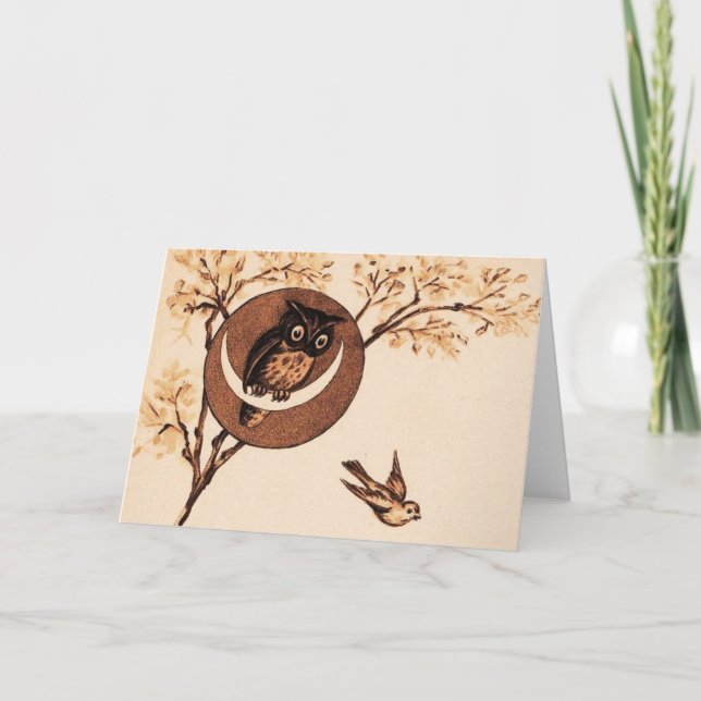 Tarjeta Lechuza de época en la luna (Anverso)