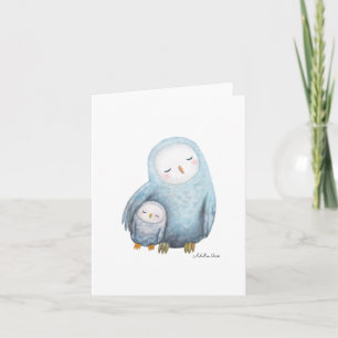 Tarjeta Lechuza de nieve mamá y bebé Sweet Woodland Animal
