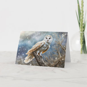 Tarjeta Lechuza de solsticio de invierno en un árbol con u