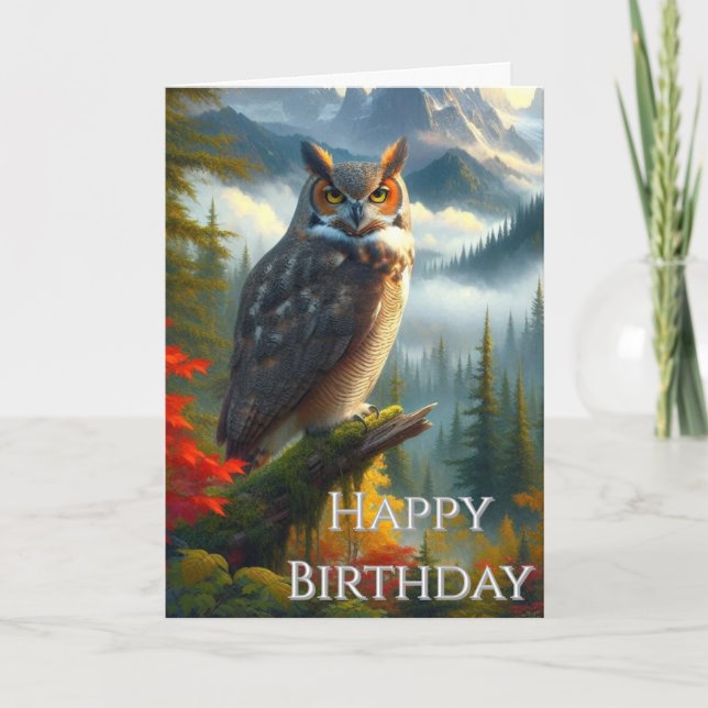 Tarjeta Lechuza en otoño: Feliz cumpleaños (Anverso)