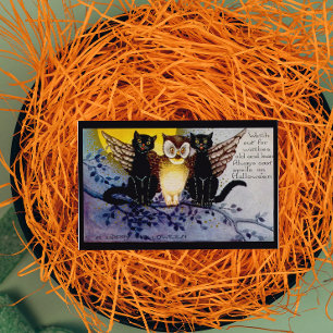 Tarjeta Lechuza Halloween y gatos negros