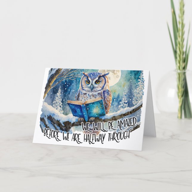 Tarjeta Lechuza Soberana leyendo el gran aniversario de la (Anverso)