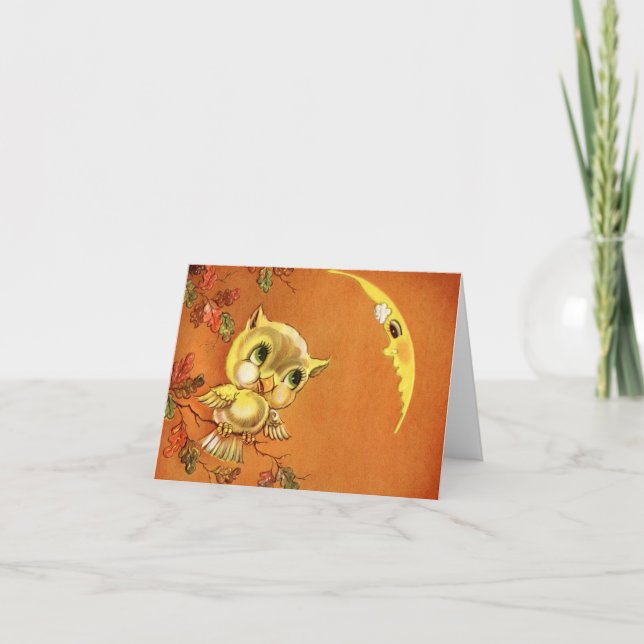 Tarjeta Lechuza vintage y luna (Anverso)