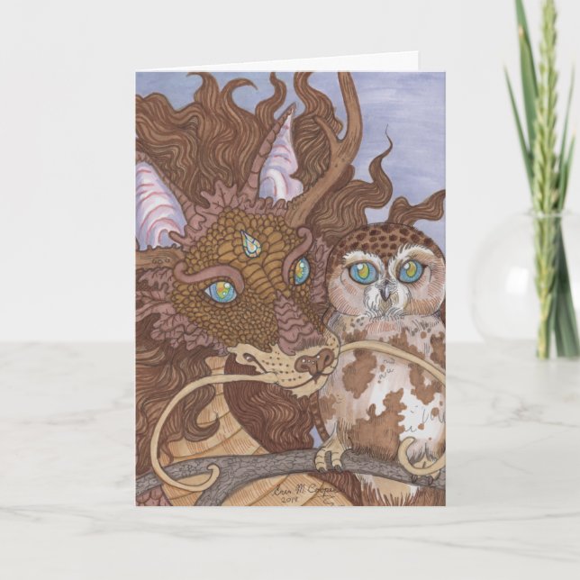 Tarjeta Lechuza y dragón brillantes (Anverso)