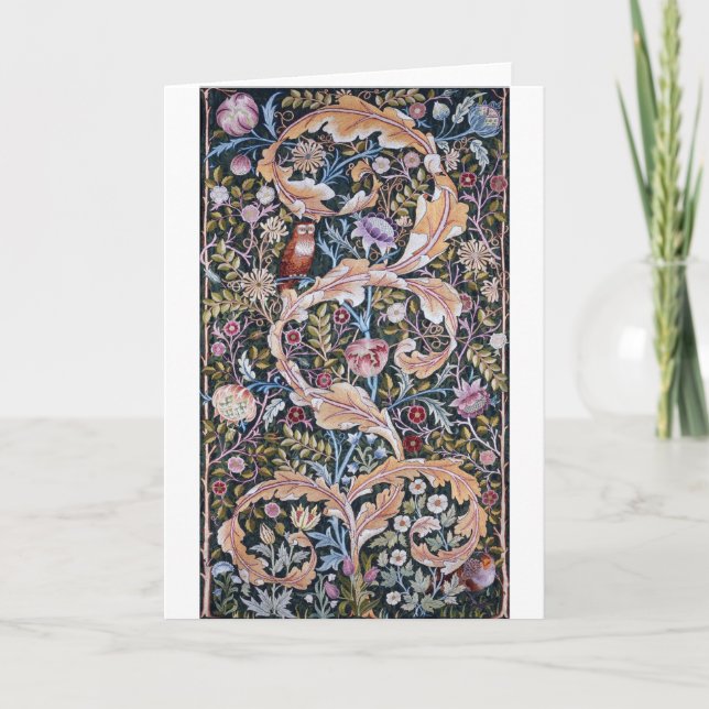 Tarjeta Lechuza y flores, William Morris (Anverso)