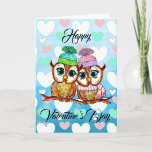 Tarjeta Lechuzas acuarelas   El día de San Valentín  Te am