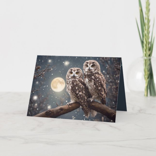 Tarjeta Lechuzas De Cumpleaños Con Luna Llena (Anverso)
