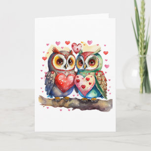 Tarjeta Lechuzas felices con amor en BLANK