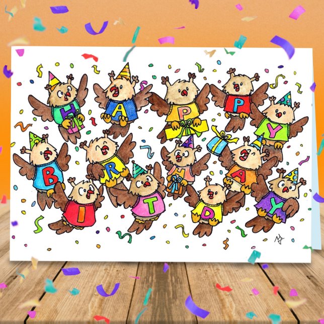 Tarjeta Lechuzas felices de cumpleaños por Nicole Janes (Subido por el creador)