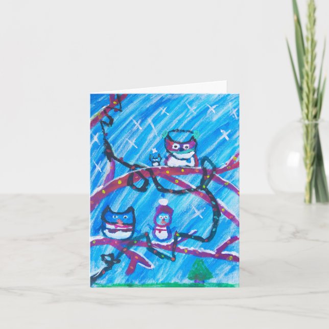 Tarjeta Lechuzas festivas (Anverso)