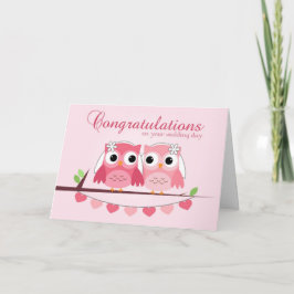 Tarjeta Lechuzas rosas, corazones rosados, felicitaciones 