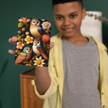 Lechuzas y flores | Saludo moderno de Haeckel