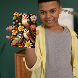 Tarjeta Lechuzas y flores | Saludo moderno de Haeckel