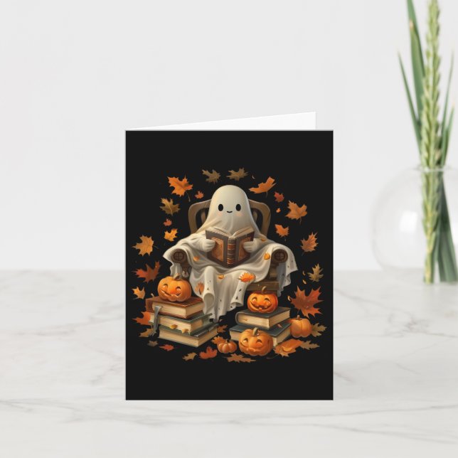 Tarjeta Lectura de libro de fantasmas antiguos Calabaza gó (Anverso)