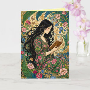 Tarjeta Lectura en el jardín Art Nouveau 