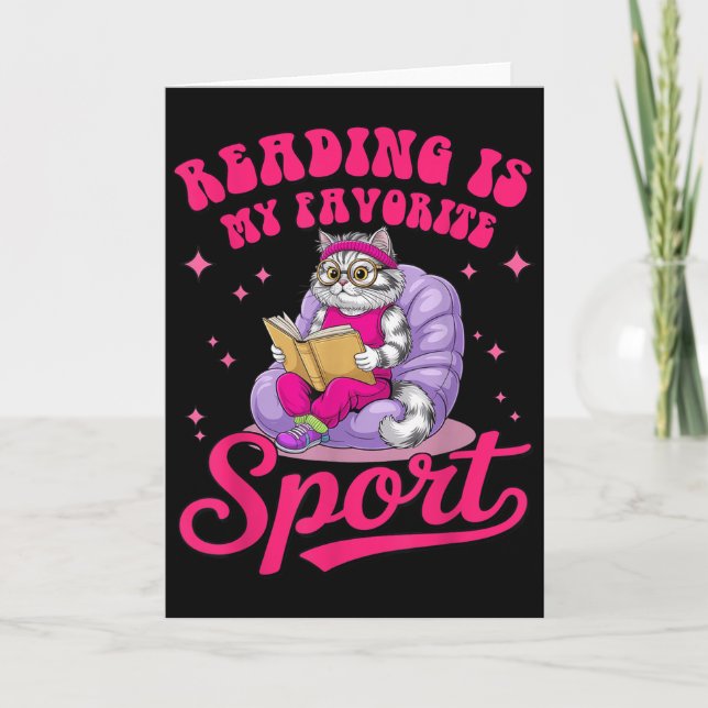 Tarjeta Leer es mi libro favorito de gato divertido Srt Li (Anverso)