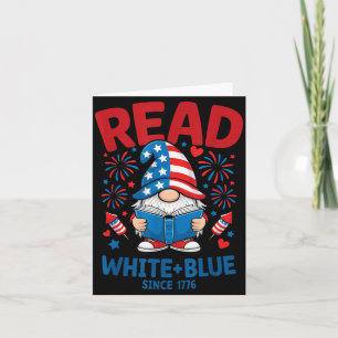 Tarjeta Leer Gnomo Blanco Azul Estados Unidos Leyendo Fueg