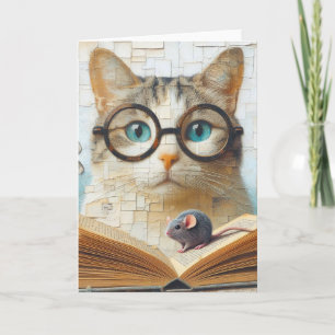 Tarjeta Leer libro de gato con ratón