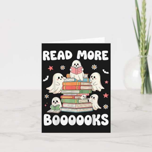 Tarjeta Leer más libros Fantasma Leer libros Halloween (Anverso)