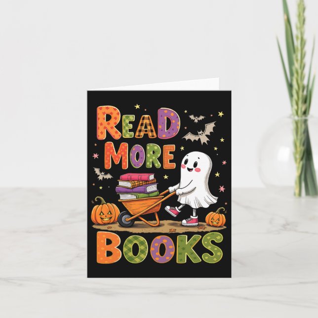 Tarjeta Leer más libros Lector de Halloween Cute Fantasma (Anverso)