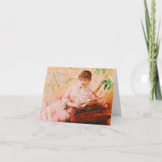 Tarjeta Leí libros prohibidos, lectura de una mujer ventil