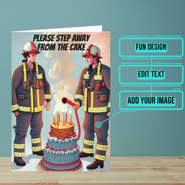 Tarjeta Lejos del cumpleaños de Cake Funny Fireman (This fun card is specifically for the firefighter friend in your life.)