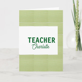 Tarjeta Lemon green white stripes teacher professor name c