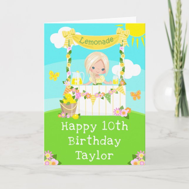 Tarjeta Lemonade Blonde Hair Chica Feliz cumpleaños (Anverso)