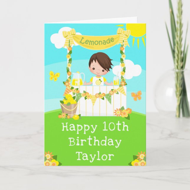 Tarjeta Lemonade Brown Hair Boy Feliz cumpleaños (Anverso)