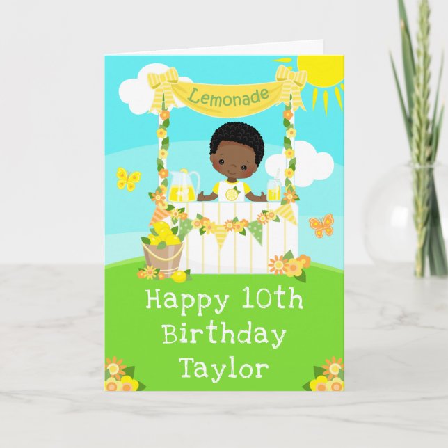 Tarjeta Lemonade Dark Skin Boy Feliz cumpleaños (Anverso)