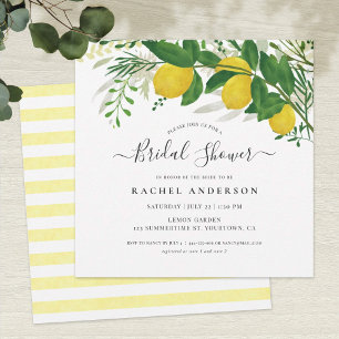 Tarjeta Lemones frescos y hojas ducha de novia