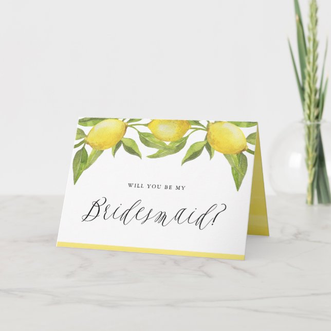 Tarjeta Lemones y vegetación serás mi dama de honor (Anverso)