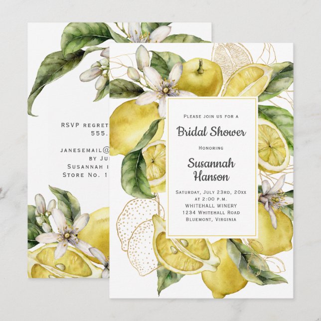 Tarjeta Lemons Bridal Shower (Anverso / Reverso)