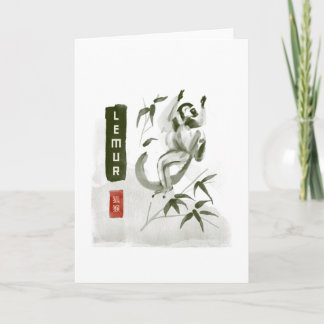 Tarjeta LEMUR 狐 猴 estilo japonés sumi-e
