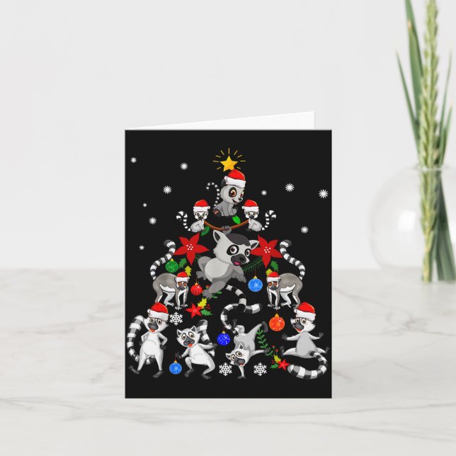 Tarjeta Lemur Christmas Tree Santa Hat Xmas Holiday Costum (Anverso)