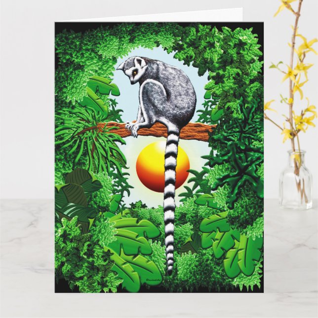 Tarjeta Lemur de Madagascar (flor amarilla)