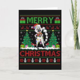 Tarjeta Lemur Lover Xmas Tree ilumina a Santa Lemur Chris