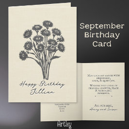 Tarjeta Leña estampada de Aster September Birth Flower Lin