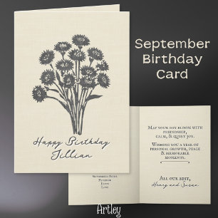 Tarjeta Leña estampada de Aster September Birth Flower Lin