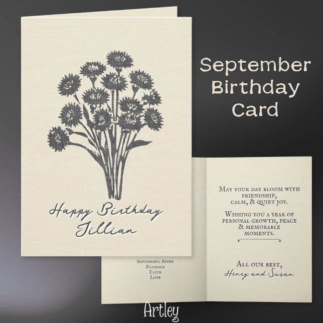 Tarjeta Leña estampada de Aster September Birth Flower Lin (Subido por el creador)