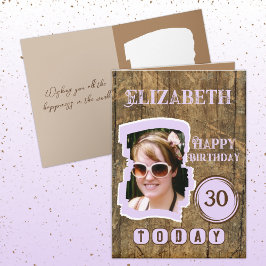 Tarjeta Leña rústica marrón lila 30 cumpleaños