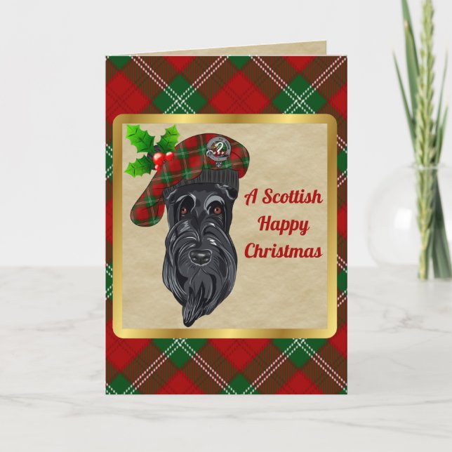 Tarjeta Lennox Clan Badge & Tartan Personalizado Xmas (Anverso)