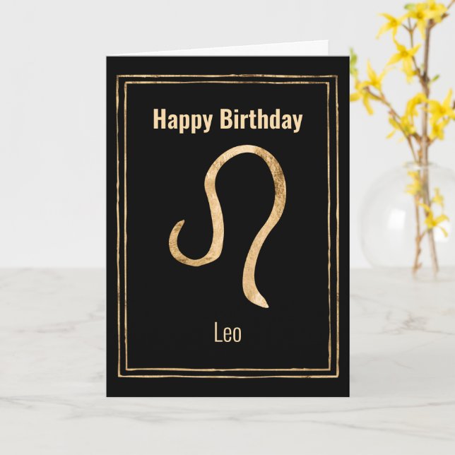 Tarjeta Leo León astrología de oro zodiac Feliz cumpleaños (flor amarilla)