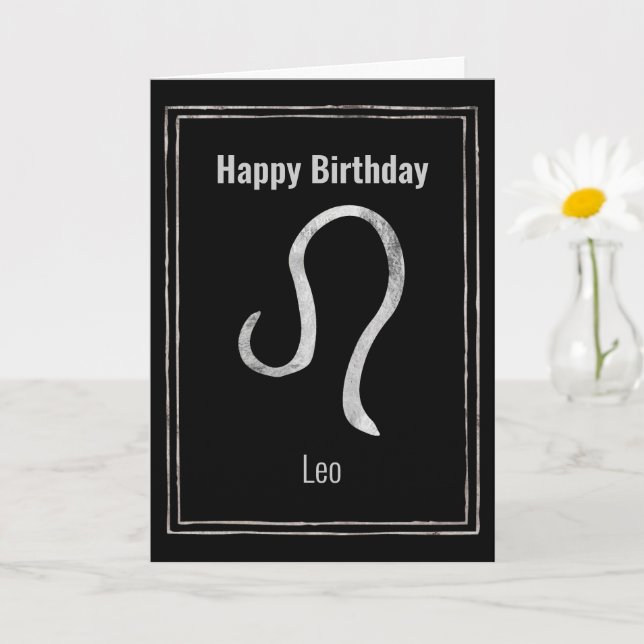 Tarjeta Leo León astrología plata zodiac Feliz cumpleaños  (Planta pequeña)