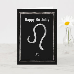 Tarjeta Leo León astrología plata zodiac Feliz cumpleaños