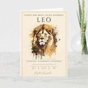 Tarjeta Leo Símbolo Zodiaco Acuarela Astrología Cumpleaños