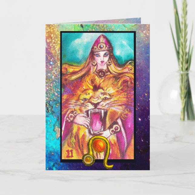 TARJETA LEO, STRENGHT TAROT ASTROLOGY ZODIAC CUMPLEAÑOS (Anverso)