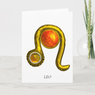Tarjeta LEO Topacio Amarillo y Cumpleaños Zodiaco de Oro