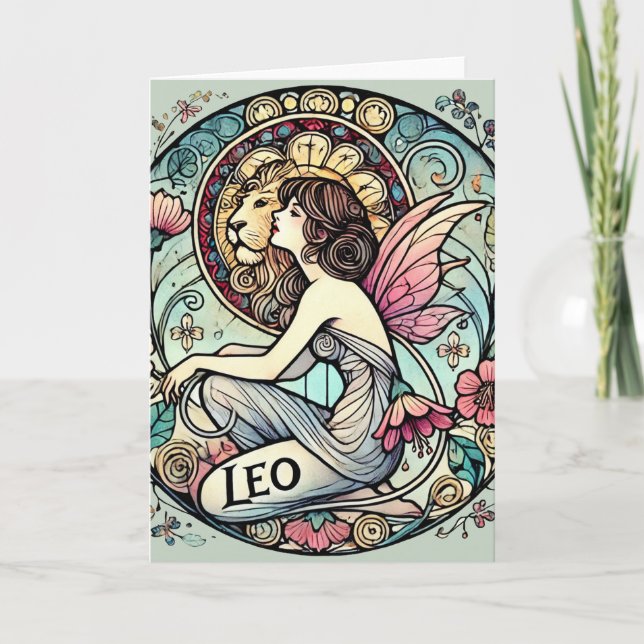 Tarjeta Leo Zodiac Fairy Astrología Rótulo Fe (Anverso)