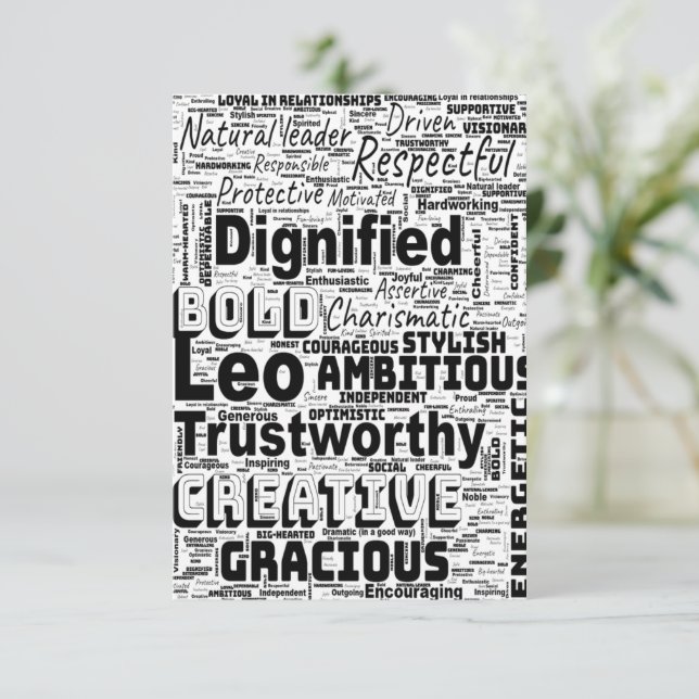 Tarjeta Leo Zodiac Word Cloud Inspiration Greeting (Anverso de pie)